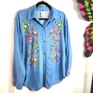 Vintage Hand-Painted Denim K.W.B.L. Los Angeles Buttondown Western Cowgirl